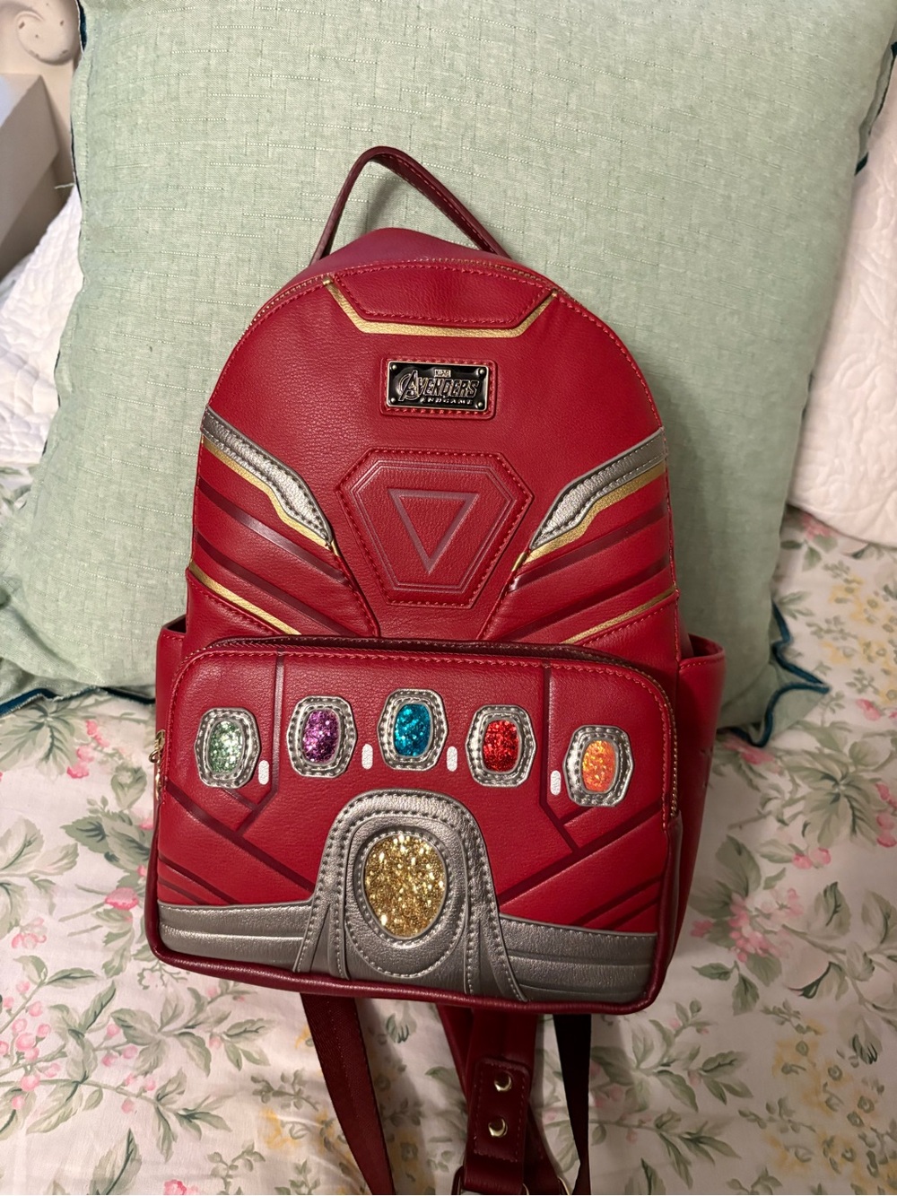 Loungefly Red Avenger Mini Backpack with Multicolored Gem Accents